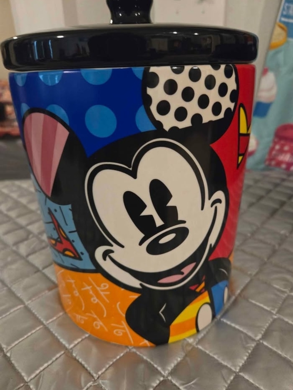 Disney-Inspired Mickey Mouse Ceramic Storage Jar - Black Lid, Multicolor